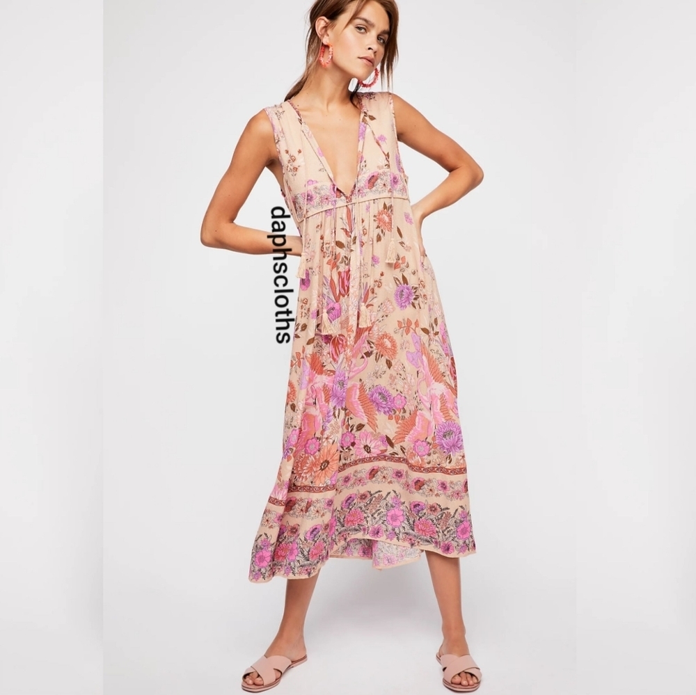 Very Rare Spell Free People Siren Song Boho Midi Pink Dress Flamingo S Unicorn